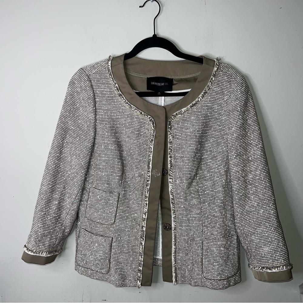 Lafayette 148 New York Tweed Blazer - Cream and Tan